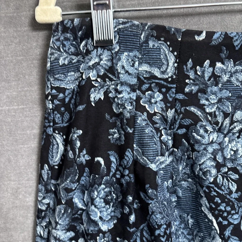 Vintage Briggs Skirt 10 Black Blue Floral Pencil Midi 90s Career‎ Fall Preppy